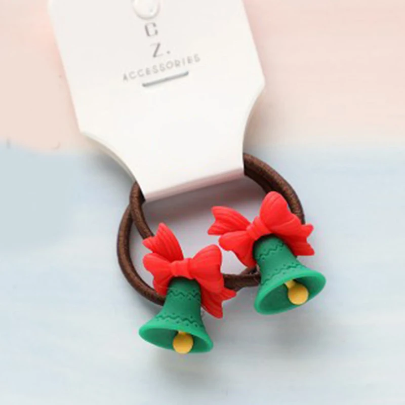 2PCS Cartoon Christmas Elk Elastic Hair Bands Girls Rubber Band Kids Cute Ponytail Holder Tie Hair Hair Accessories Hair Rings