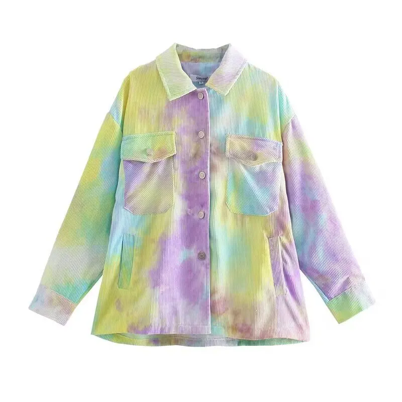 

Рубашка с отложным воротником Tie Dye, пальто, куртка, повседневная модная осенняя свободная уличная одежда с длинными рукавами, топы, красочные