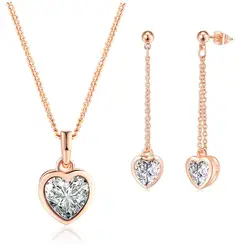 Korean Romantic Heart Jewelry Set for Women Elegant Crystal Rose Gold Color Necklace Earrings Accessories Dropshipping Gift S567