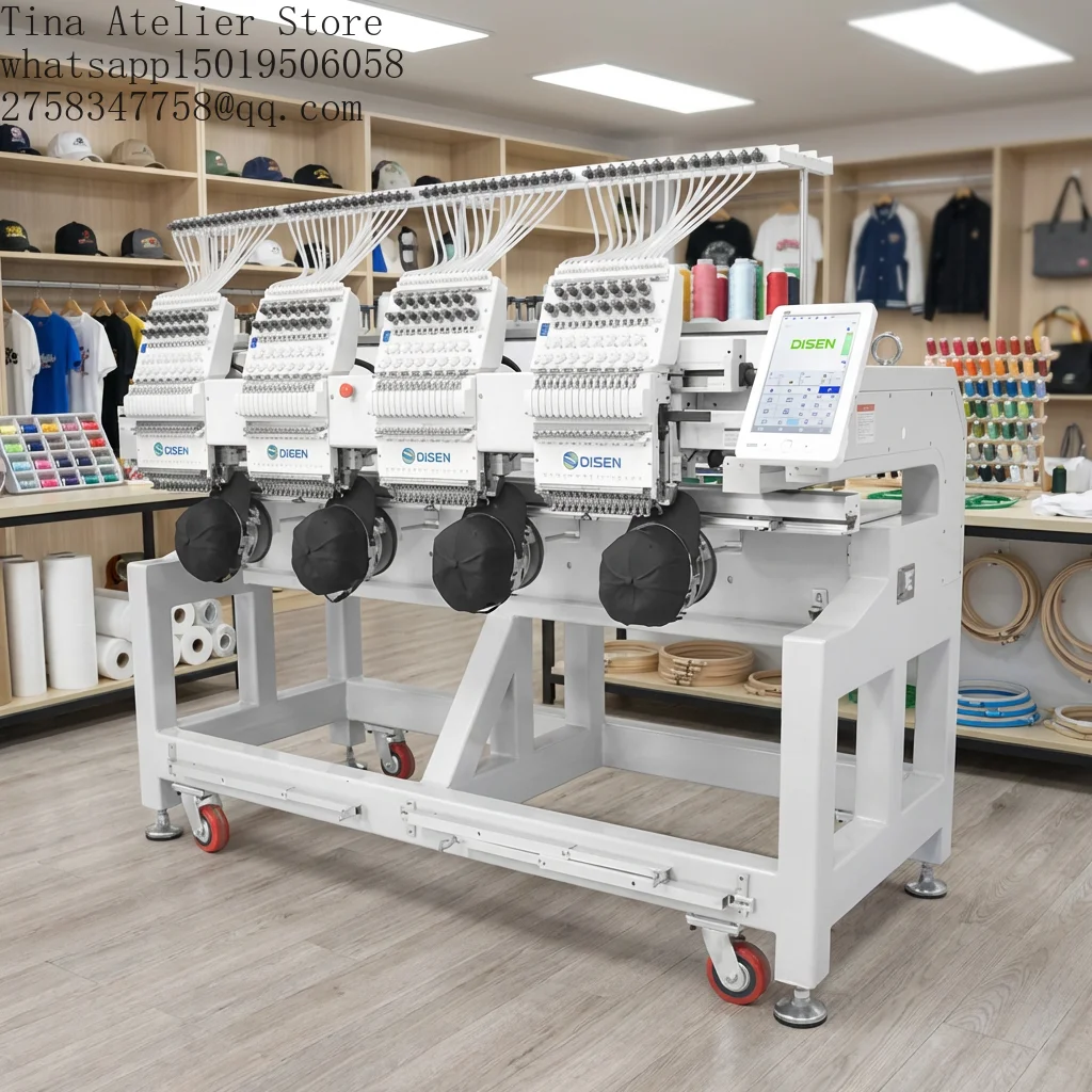 High Quality 4 Heads Embroidery Machine Computerized with 12 / 15 Needles Making Automatic Industrial for T Shirt / Flat / Cap