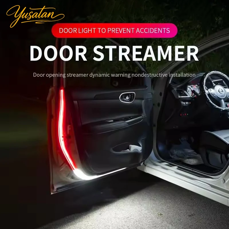 2pcs Car Door Opening Warning Atmosphere Light Strip 12V LED 120cm Decoration Welcome Decor Ambient Lamp Safety Car Accessories