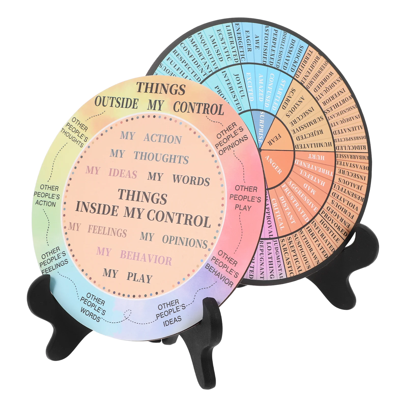 

2pcs Emotion Wheel Ornaments Vibrant Colors PVC Wood Desk Decor Feeling Wheel Emotions Office Calming Cartoon HomeDecoration