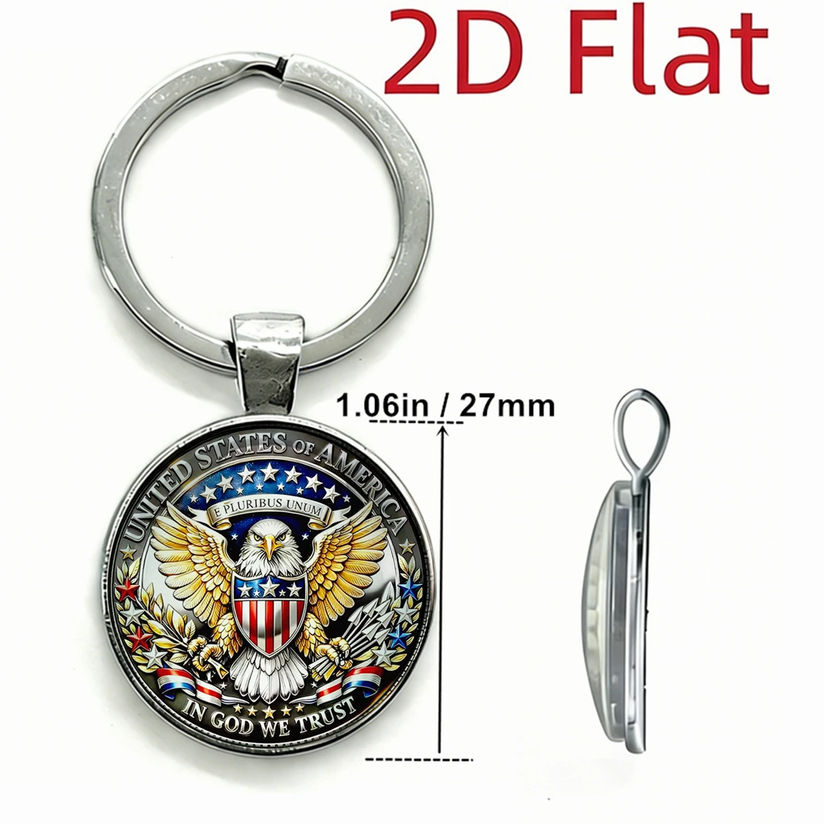 1pc USA Keychain 250th Anniversary Souvenir, In God We Trust, 2D Glass Dome, Independence Day Commemorative, Car Backpack Charms