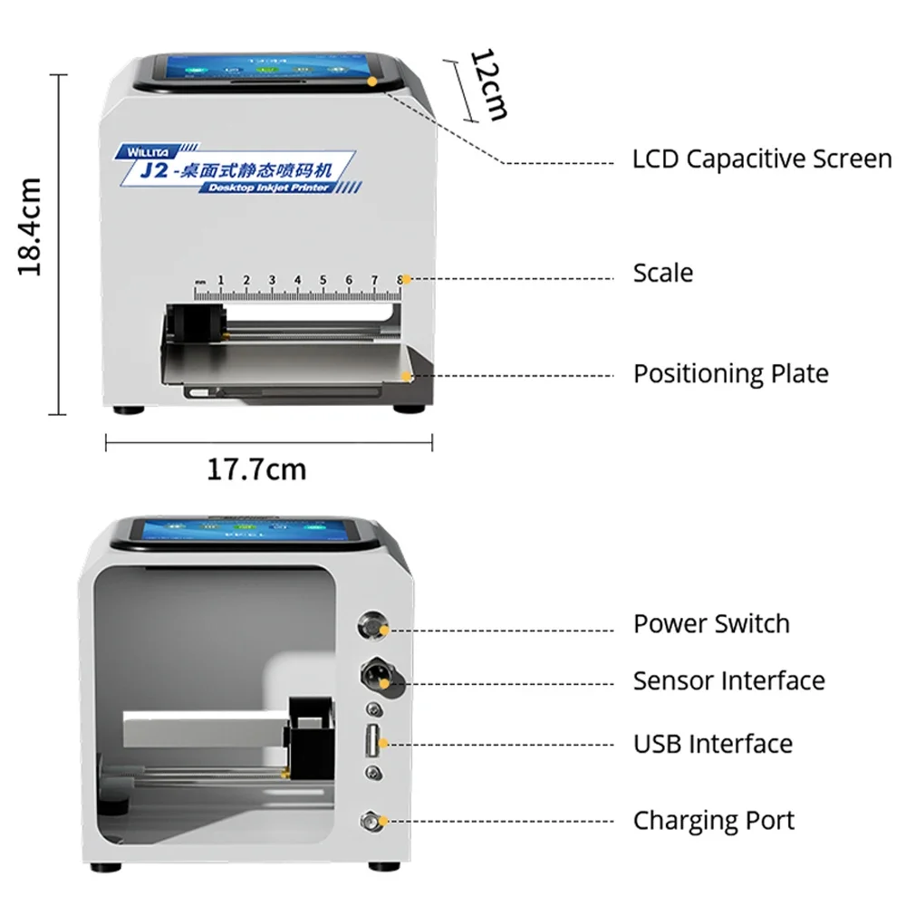 Willita J2 12.7mm Portable Label Printer QR Bar Batch Code Date Number Logo Expiry Date Desktop Inkjet Printer 25 Languages view 4