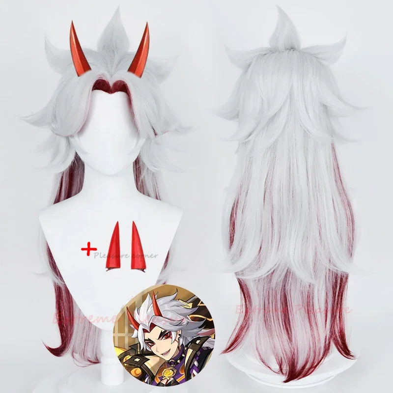 Genshin Impact Arataki Itto Cosplay Wig Prop Accessories Heat Resistant wig Pre Styled Anime Wig Arataki to Horn