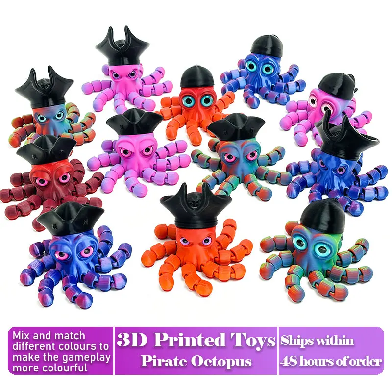 Pulpo pirata impreso en 3D posable con articulaciones móviles, juguete de escritorio funky, decoración creativa para habitación, Idea de regalo única para Halloween