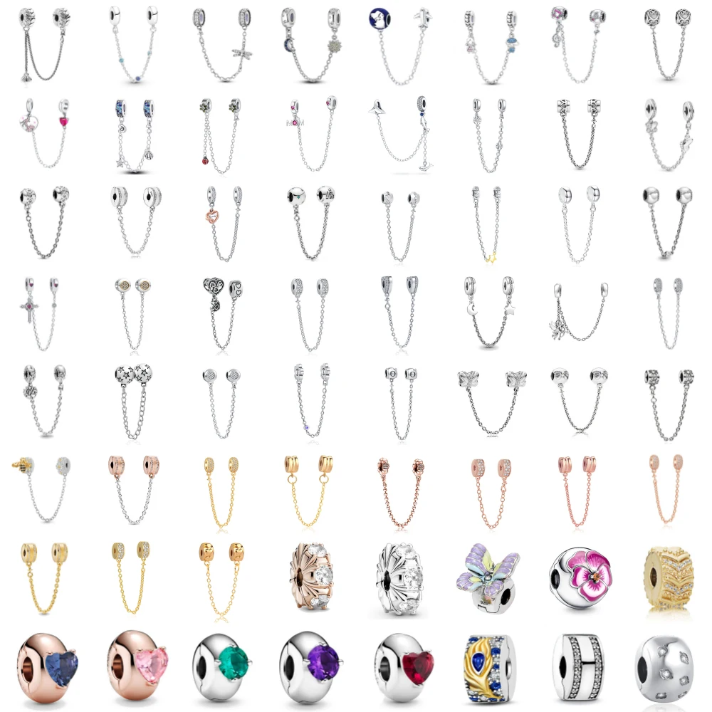 Nuevo 925 plata abejas flor estrellas cadena de seguridad dijes cuentas ajuste Original pulsera accesorios cadena de seguridad joyería DIY para mujeres