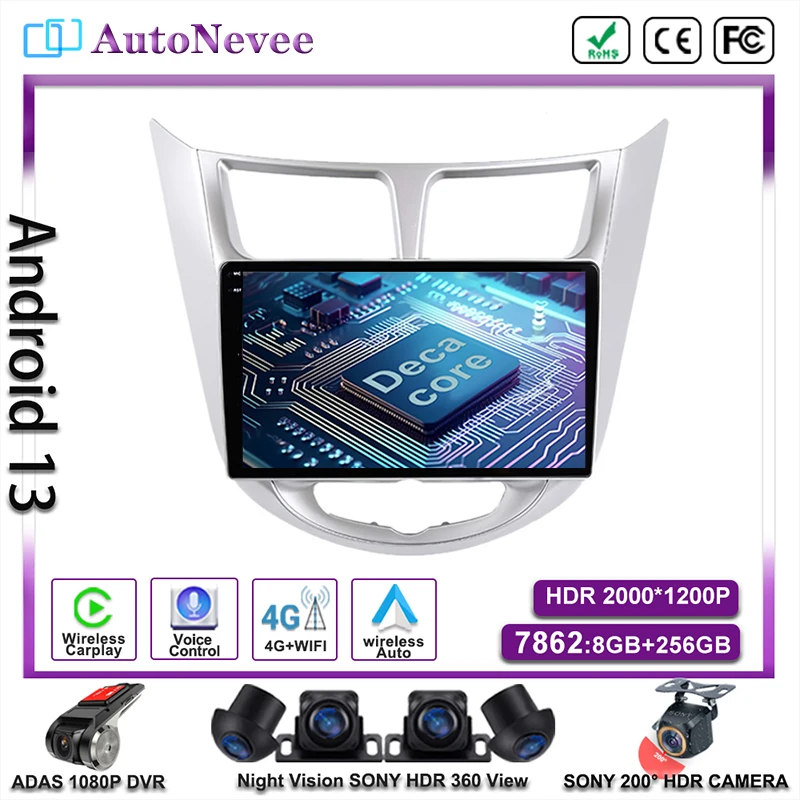 

NO 2DIN Android 14 For Hyundai Solaris Accent Verna 2010-2016 Wifi Autoradio Radio Stereo Multimedia Car Player GPS Navigation