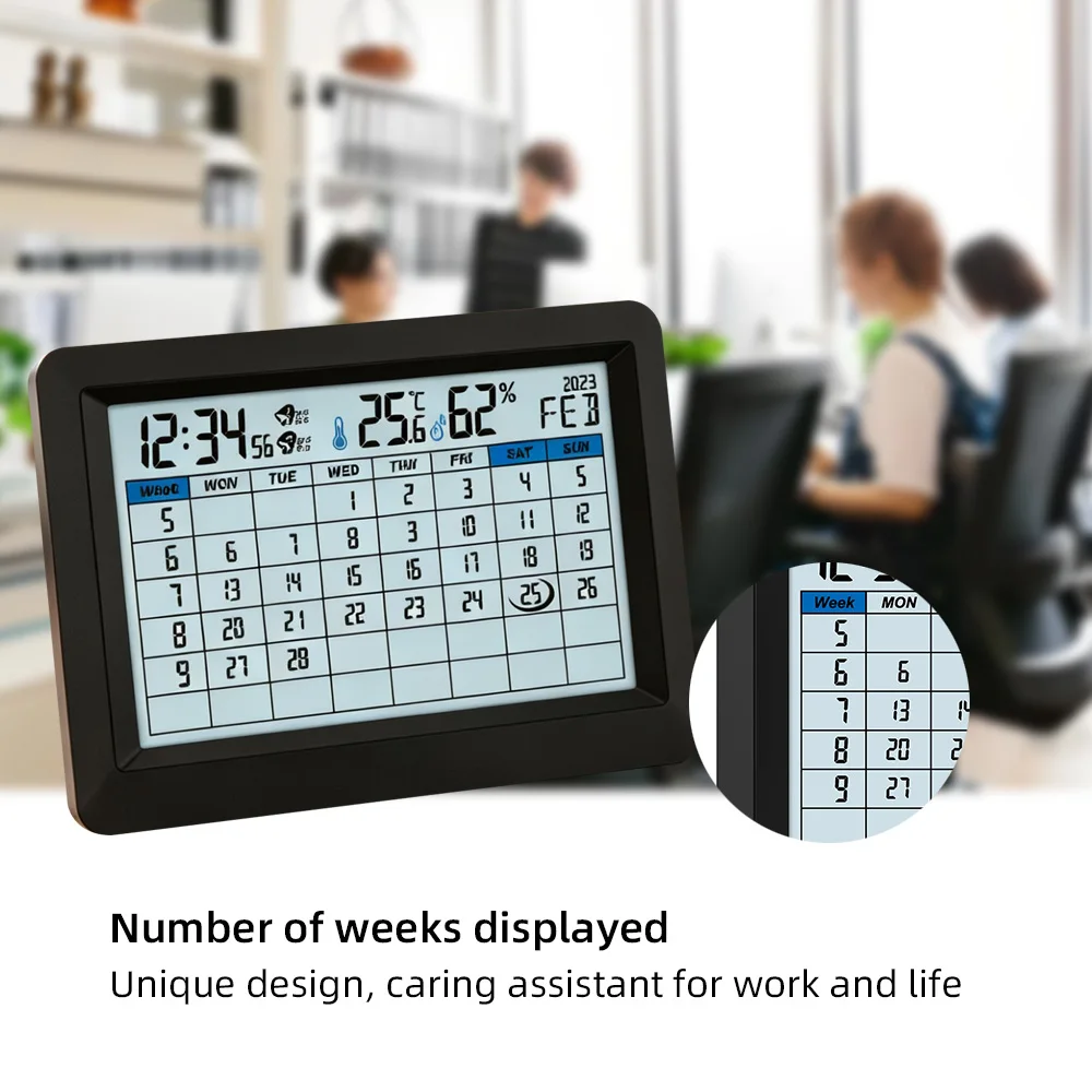 Wall Desktop Digital Calendar Dual Alarm Clock 5.9 Inch Large Screen Indoor Temperature Humidity Year Week Time Display Decor