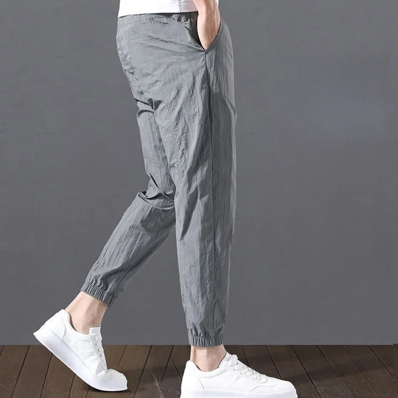 Summer New Fashion Trendloose Large Size Thin Ice Silk Breathable Korean Sports Casual Nine Point Pants 90s Vintage Clothes