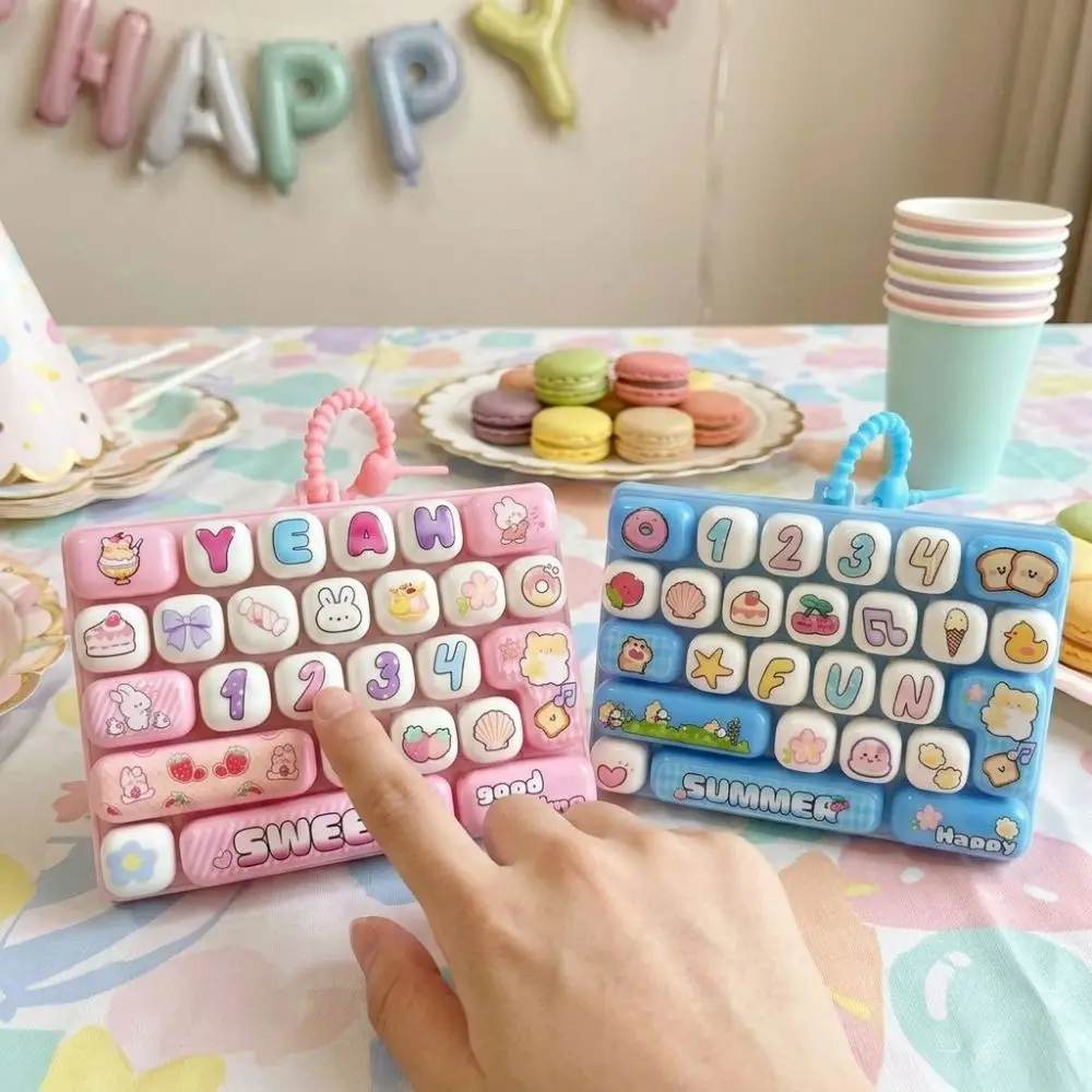 Cartoon 26 Key Keyboard Keychain Plastic Clear Key Sounds Mechanical Fidget Keyboard Animal Patterns Clickable Keys