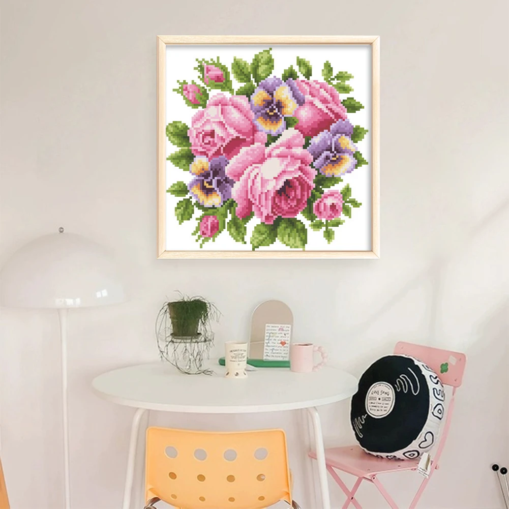 خرز التطريز الجزئي المطبوع 9CT روز عبر الابره عدة المنزل الفن Craft29x28cm