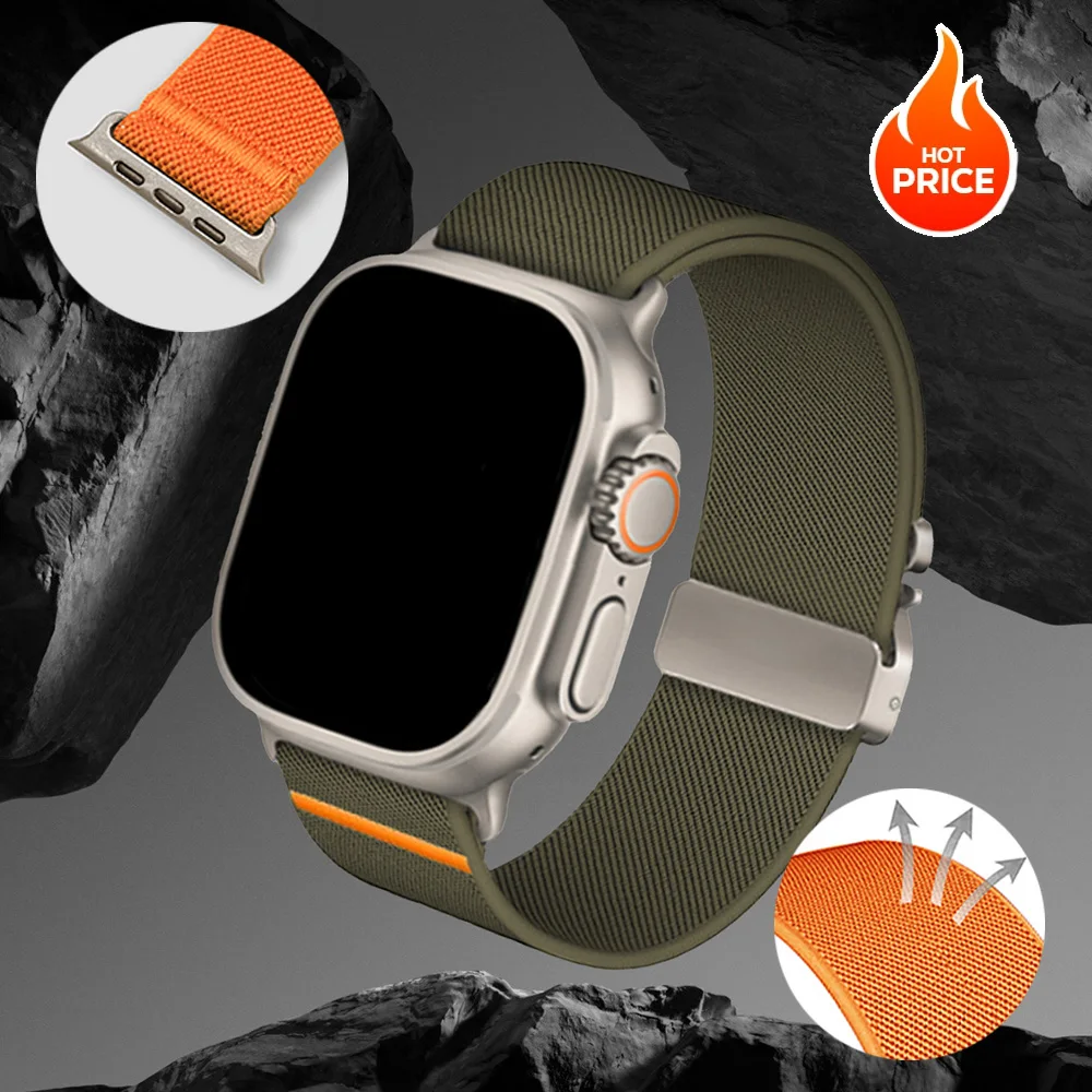 Nylonarmband für Apple Watch Ultra 2 49mm 9 8 7 6 SE 41 44 45mm Geflochtenes Elastisches Armband für IWatch Series 10 46 42mm Band