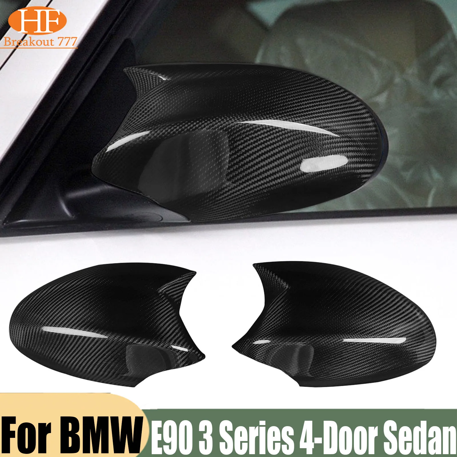 For BMW E90 3 Series 4-Door Sedan 2005-2008 Real Carbon Fiber Add-On Side Mirror Cover Caps