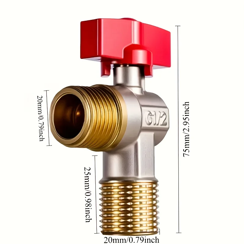 G1/2 Full Bore Brass Angle Stop Valve 90° Quick Switch Ball Valve High Flow Shut‑off Valve for Toilet Sink Bathroom Plumbing