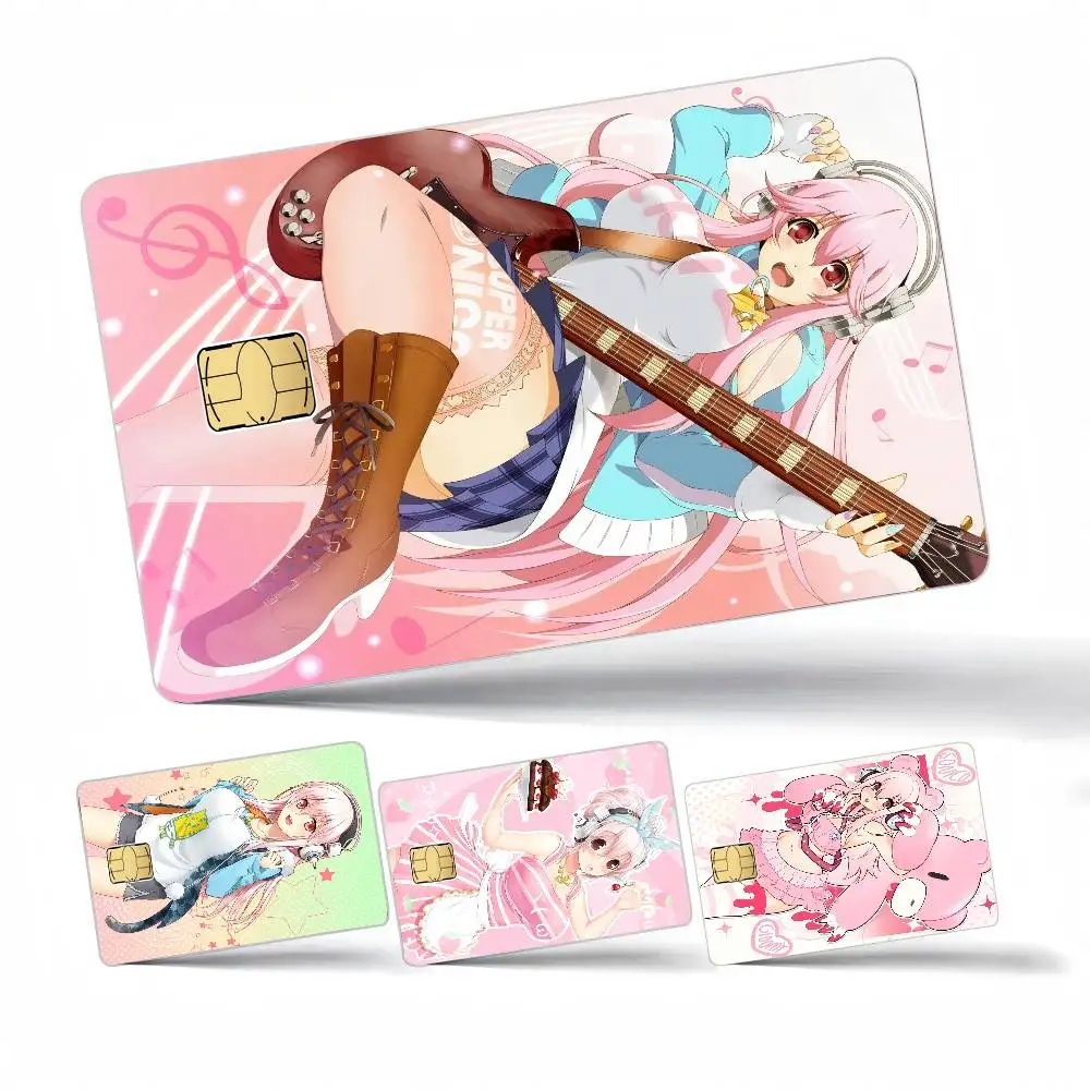 S-Super S-Sonico Anime Cartoon 1 set of 4 pcs Bear Skin Sticker Film Tape Case for Big Credit Debit Card Front Side