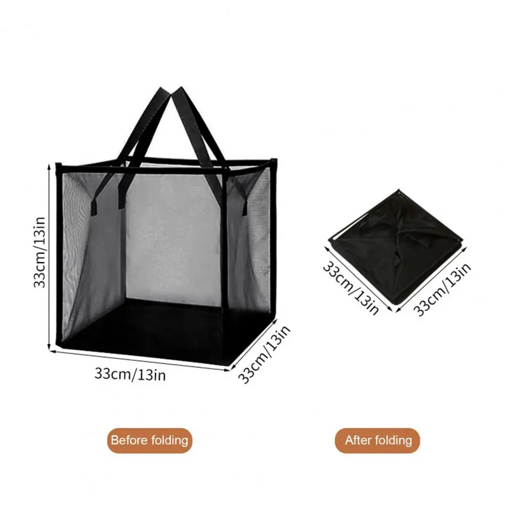 Laundry Basket Large Capacity Square Foldable Side Handles Fine Mesh Transparent Visible Dirty Clothes Sundries Toys Storage Bag