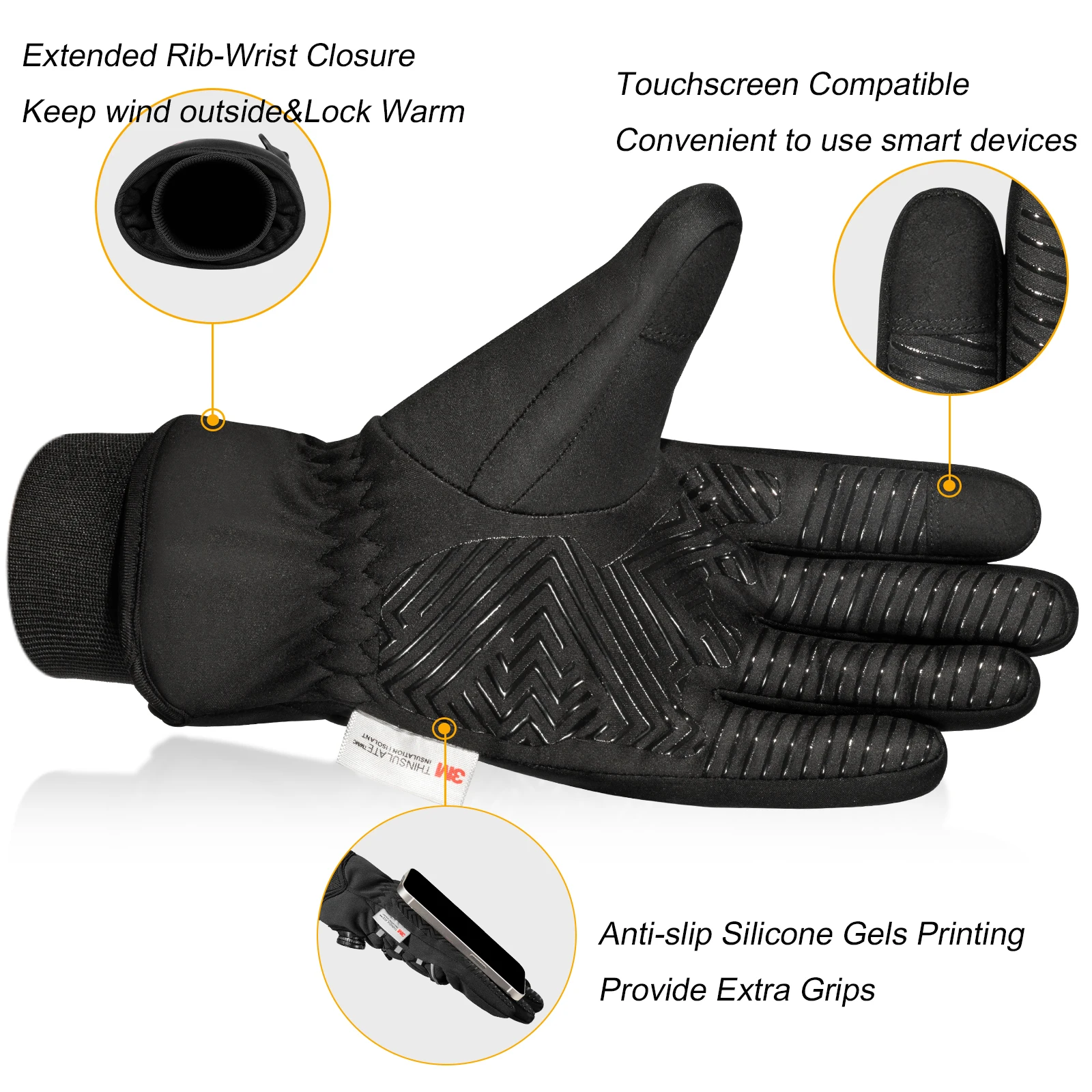 Water-resistant Winter Gloves 3M Thinsulate Touchscreen Thermal Outdoor Snowboard Ski Gloves Motorcycle Bike Cycling Gloves Men