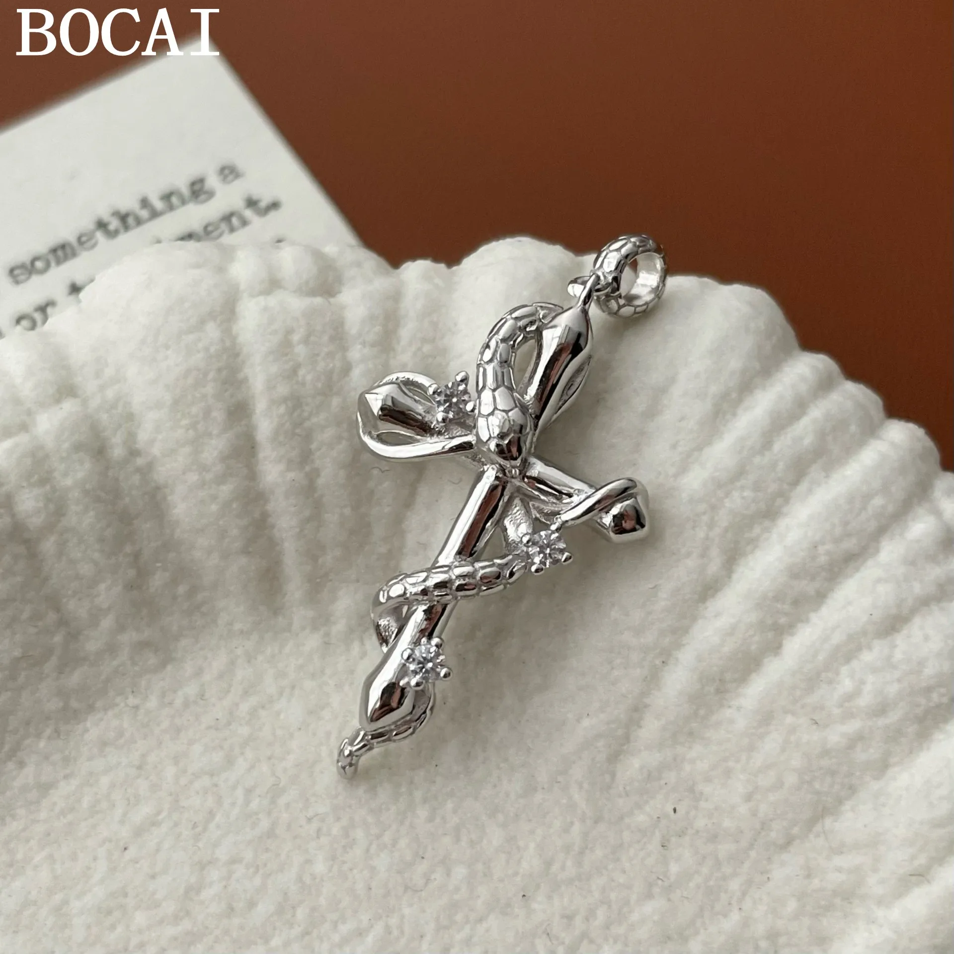 

BOCAI НОВЫЙ кулон из чистого серебра S925 с нишей, модный крест в виде змеиной обертывания