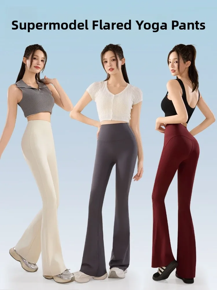 High Waist Yoga Pants Thin Flared Women's Boting Elastic Summer 2025 New Sle  Person Casual Long Pants Nylon Spandex
