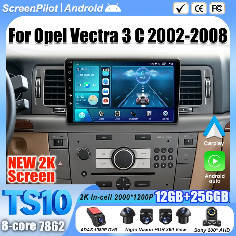 9 Inch Android 16 For Opel Vectra 3 C 2002-2008 Car Radio Stereo Head Unit Multimedia Video Player 2K QLED Mirror Link 8 Core 5G