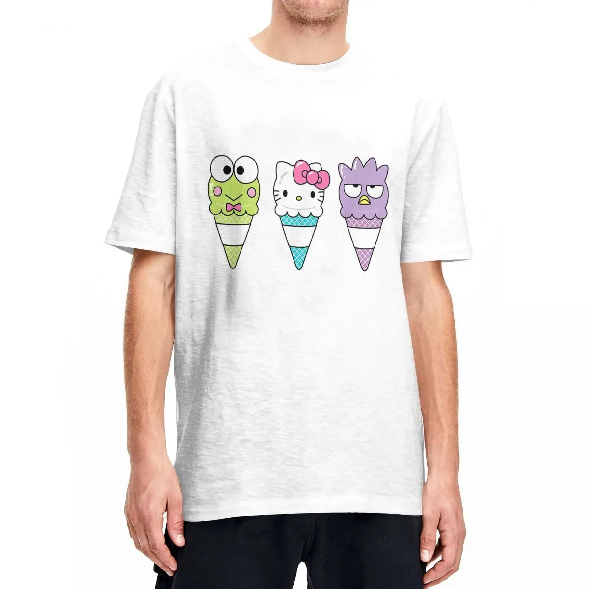 Men Women T-Shirt Keroppi Hello Kitty Badtz Maru Creative 100% Cotton Tees Short Sleeve T Shirt Crewneck Tops Graphic Printed