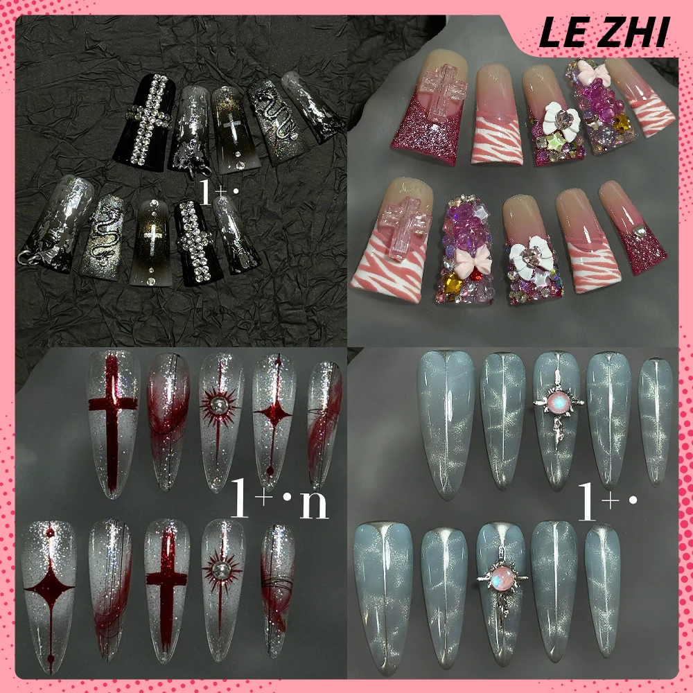 

Spice Girl Long Duck-Bill Coffin Stiletto Handmade Press On Nails Diamond Dragon Flash Cat Eyes Leopard Print Full Cover Nails