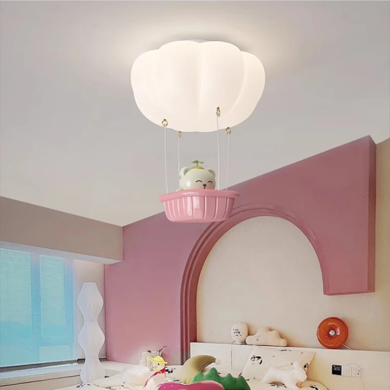 Warm Romantic Children's Room Chandeliers Cute Hot Air Balloon Bear Light LED Modern Nursery Little Boy Girl Bedroom Chandelier