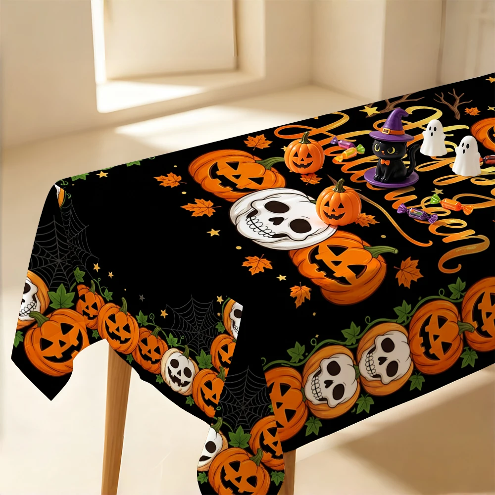 Silk Halloween Tablecloth - Premium Silk Fabric, Machine Washable, Adds Halloween Atmosphere