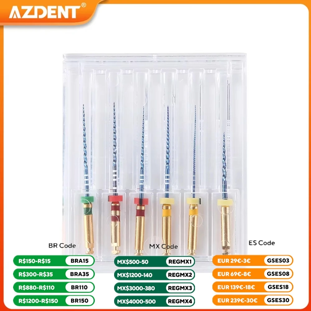 6 sztuk/pudło Dental termalnie aktywowany nikiel-tytan AZDENT pilnik do kanałów korzeniowych pilniki do formowania Endo 25mm zastosowanie silnika