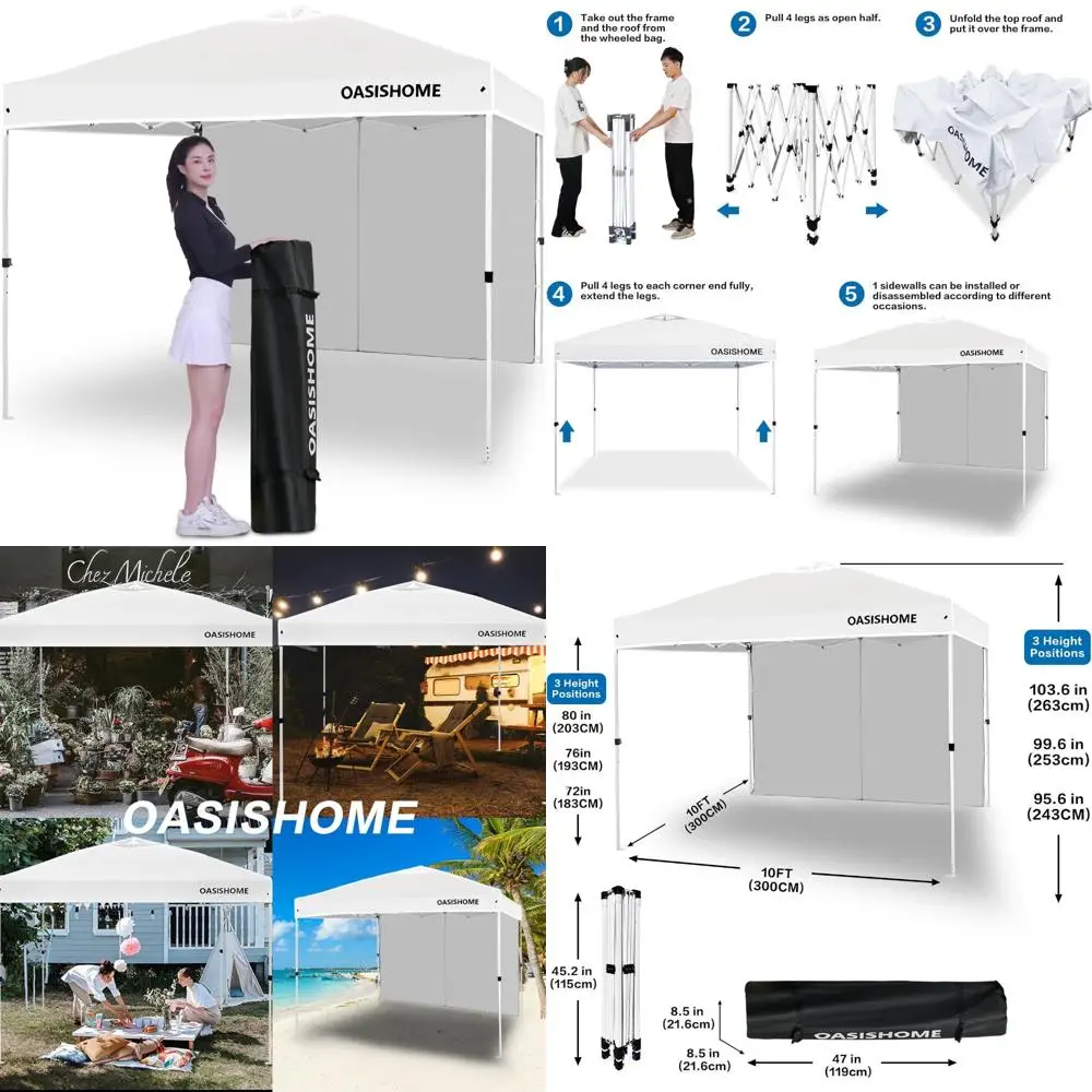 

Portable Outdoor Canopy Tent 10x10 Instant Gazebo with Sidewall, Carry Bag, Stakes, Ropes for Outdoor Beach Events
