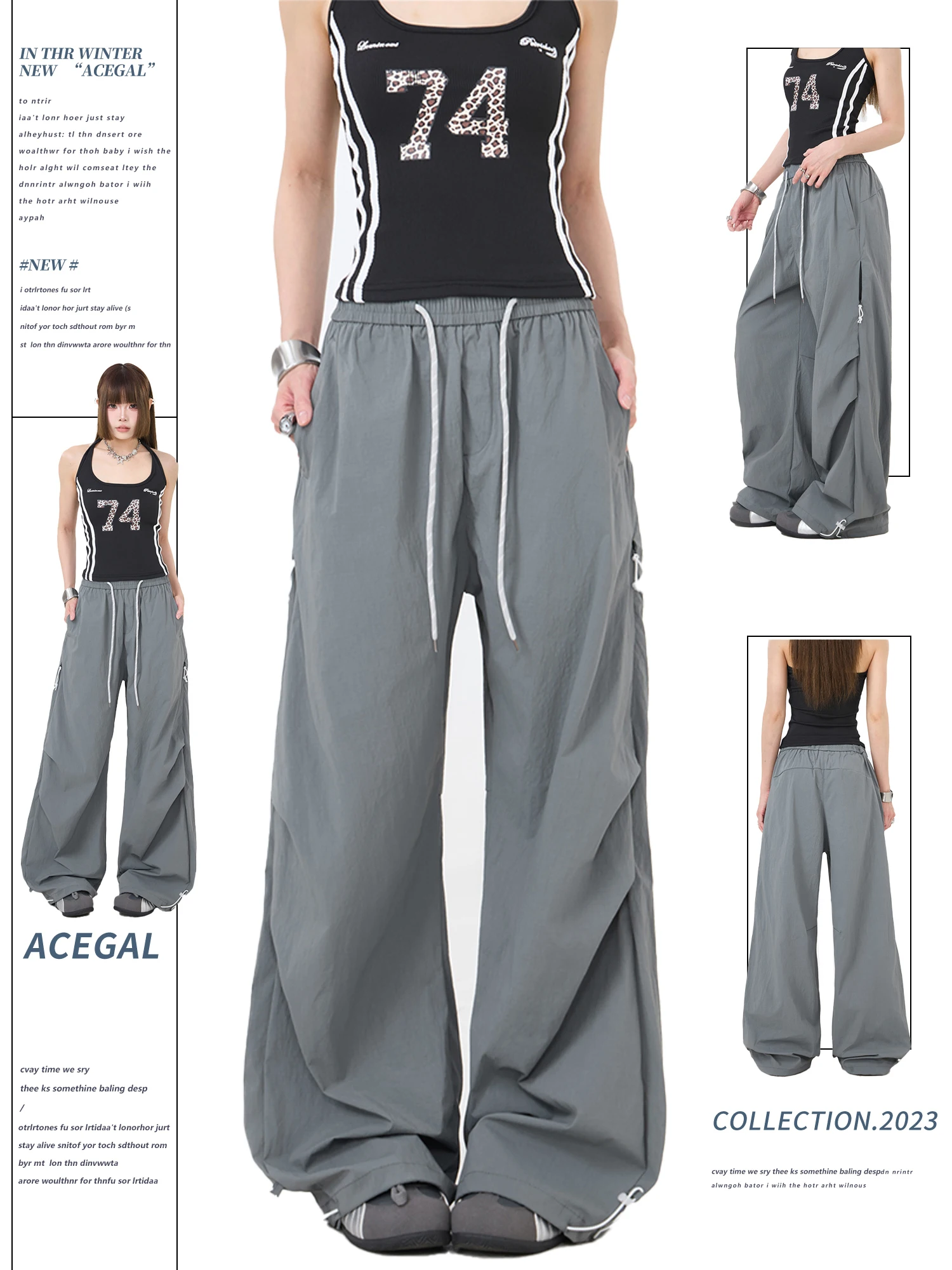 

American Style Thin Casual Pants Loose Drawstring Straight Leg Long Pants Quick Dry Breathable Wide Leg Soldier Pants