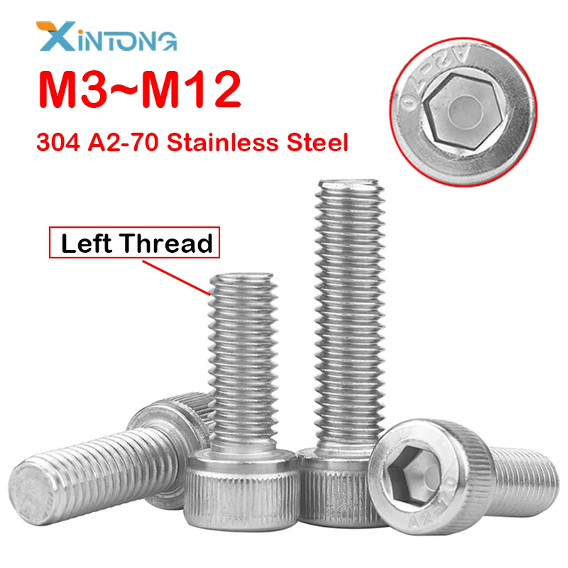 M3 M4 M5 M6 M8 M10 M12 Left Thread Hex Hexagon Socket Screw Reverse thread Cup Head Allen Bolts 304 Stainless Steel DIN912