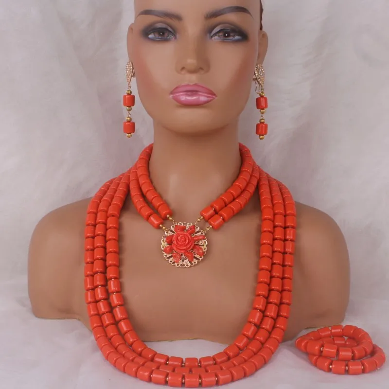Dudo Newest 2 Colors Artificail Coral Beads African Nigerian Bridal 5 Layers Jewelry Set For Women Traditional Weddings