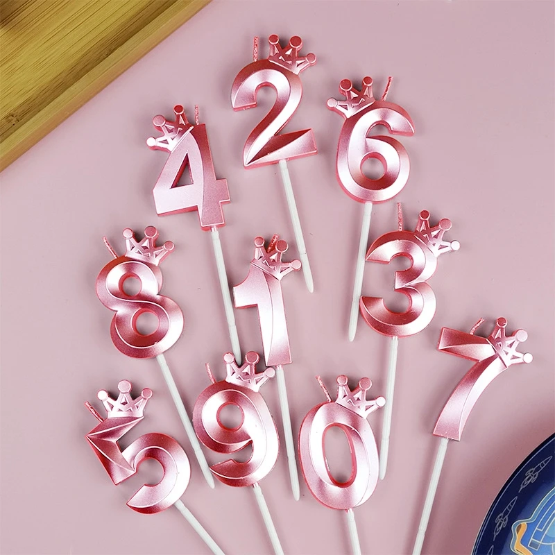 Crown Number Candles Digital Candle Birthday Cake Decoration Pink Blue Candles 0-9 Numbers Bougie Anniversaire