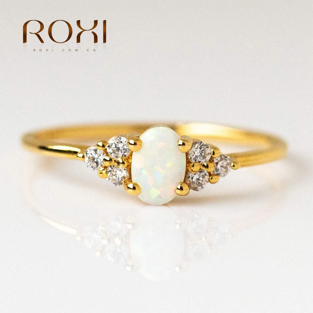 ROXI Anillo Plata S925 Sterling Silver Microinlaid Crystal Opal Women's Wedding Ring 18k Gold Plated Finger Rings 6 7 8 Size