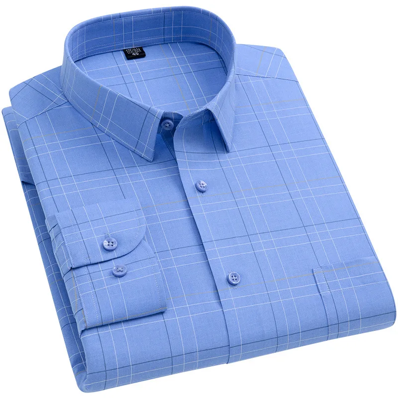 

8XL Quality Long Sleeve Man Shirt Plus Size Big and Tall Anti-wrinkle Business Fashion Classic Plaid Shirts Men Long Sleeve 7XL