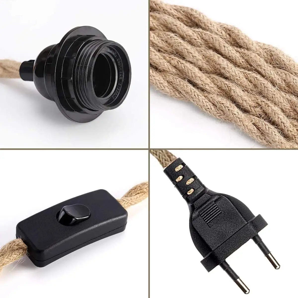 Vintage Style Hemp Rope Pendant Light Cord Kits 2M 3M 4.5M EU Plug Switch E27 Vintage Lamp Holder for Simple Hanging Lamp Decor