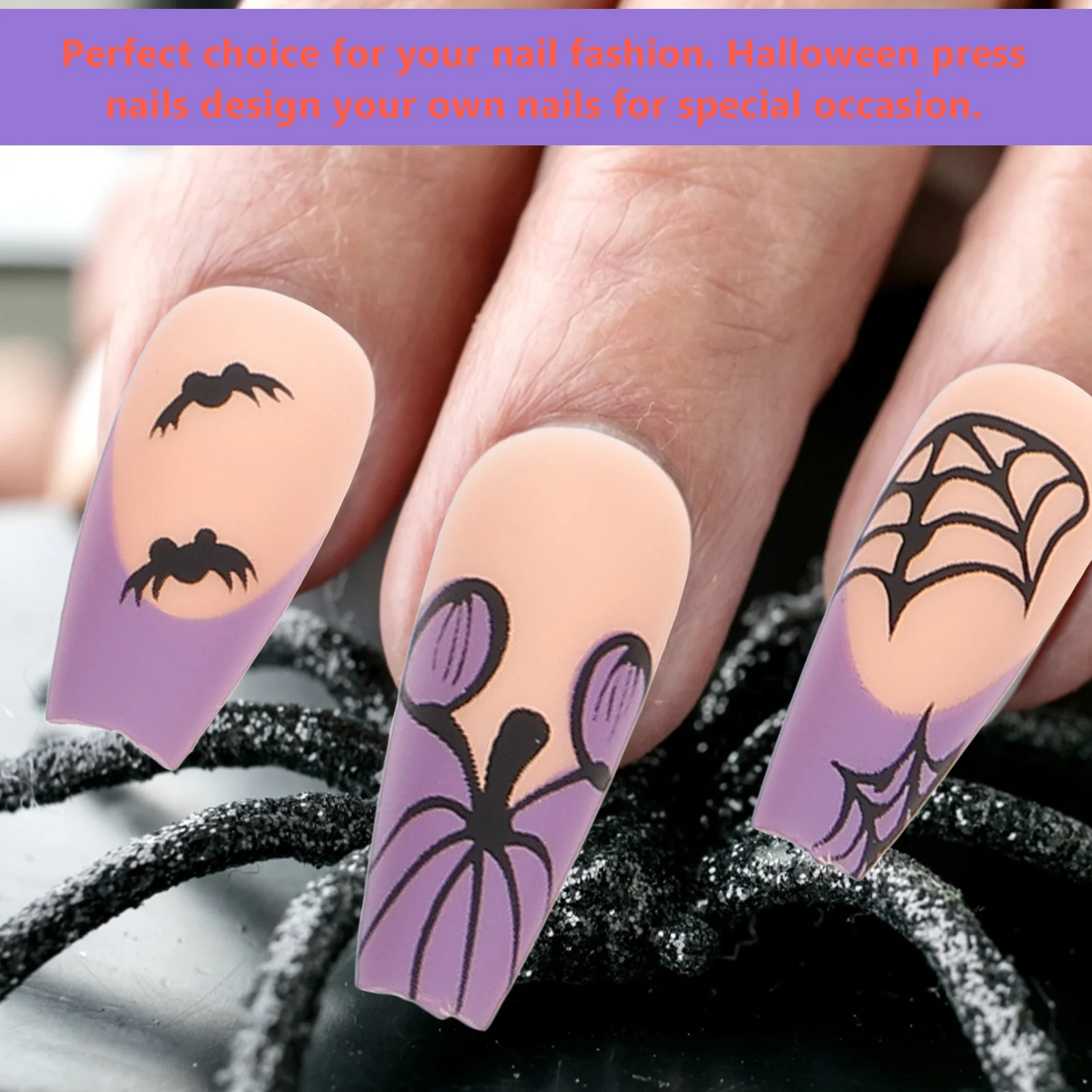 

24 Pcs Nails for Women Halloween Fake Artificial Short Press on Coffin Decorative False