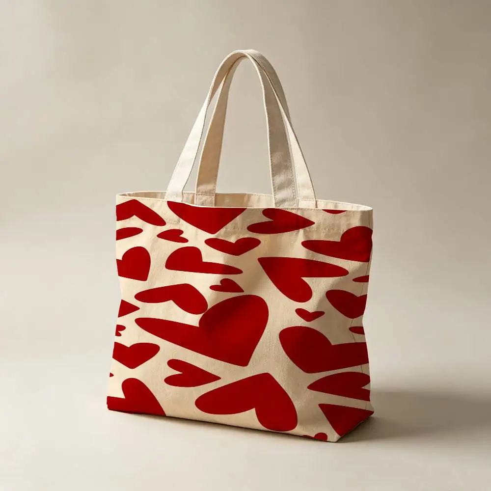 Love Heart Canvas Tote Bag Waterproof Lining Large Capacity Reusable Shopping Bags Casual Student Daily Handbag