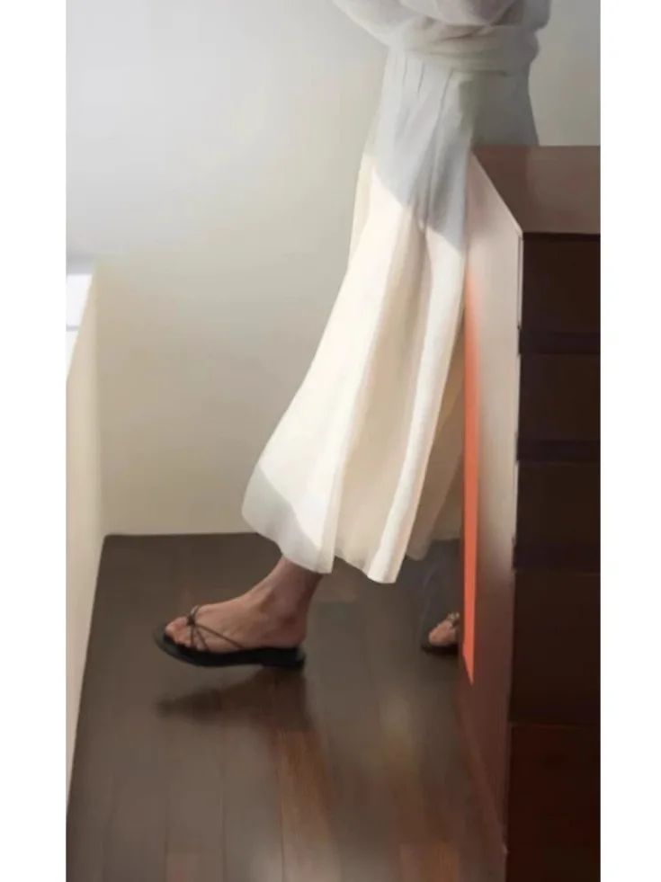 부드러운 옐로우 하이웨이스트 미디 스커트 여성용 A라인 스커트 2025년 봄 에스닉 스타일 루즈핏 단색 십대 소녀용