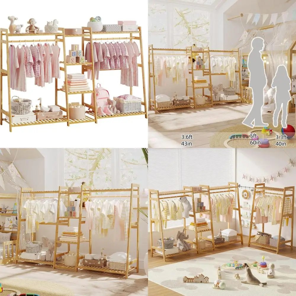 

Детская бамбуковая вешалка для одежды с полками для хранения, большой шкаф-гардероб для малышей
