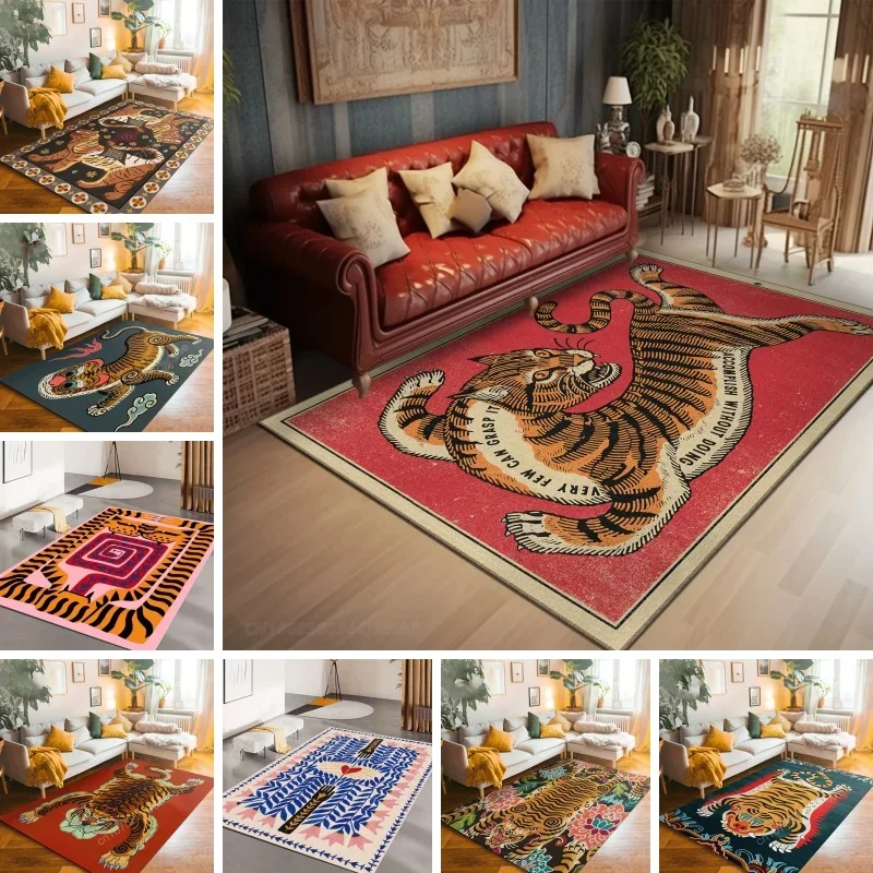 Bohemian Tibetan Tiger Floral Carpet Bedside Floor Mat Anti-slip Vintage Animal Rug Moroccan Carpets for Living Room Decorative