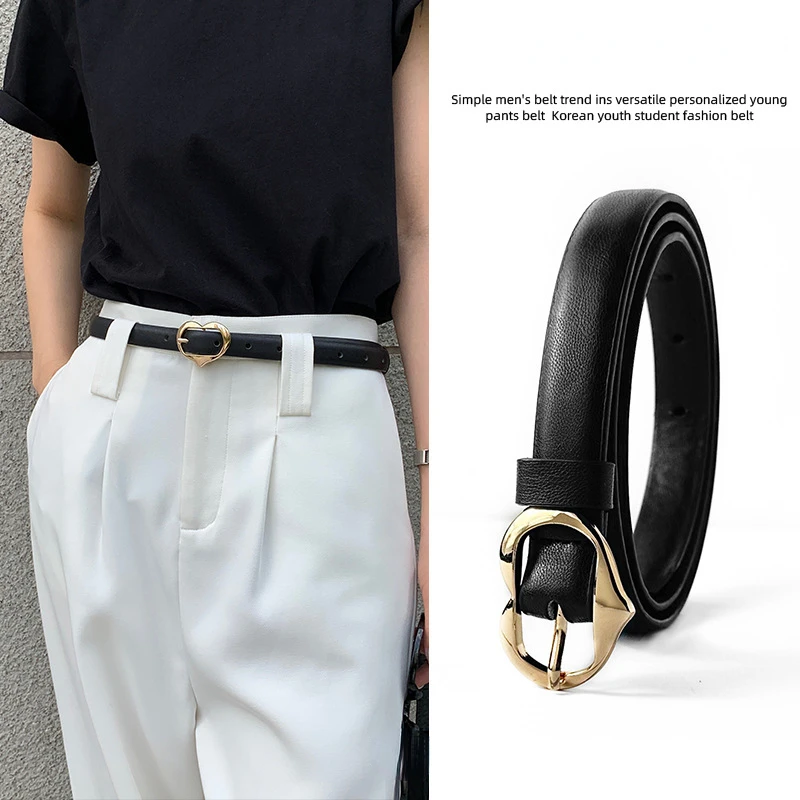 

New Love Metal Buckle Belt for Women PU Leather Simple and Versatile Clothing Accessories Korean Classic Student Belt Summer