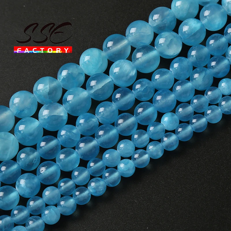 A + Natuurlijke Blauwe Topaas Gips Steen Kralen Voor Sieraden Maken Ronde Losse Energie Genezing Kralen Diy Armbanden Kettingen 6 8 10 12Mm