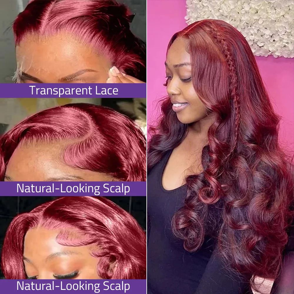 30 40 بوصة بورجوندي 13x6 HD الدانتيل أمامي 100% باروكة من شعر طبيعي 200 الكثافة الجسم موجة 99j 13x4 الدانتيل الجبهة البرازيلي الباروكات قبل قطعها #2
