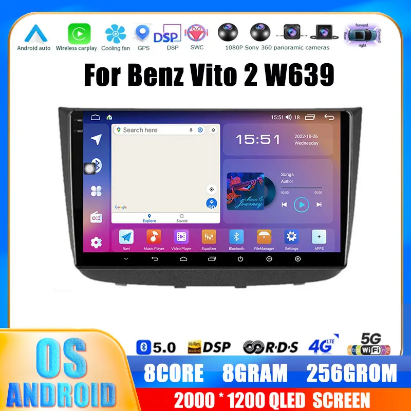 

Android 13 For Mercedes-Benz Vito 2 W639 Viano 2 2003 - 2015 Car Radio Multimedia Player GPS Navigation Auto Carplay WIFI Video