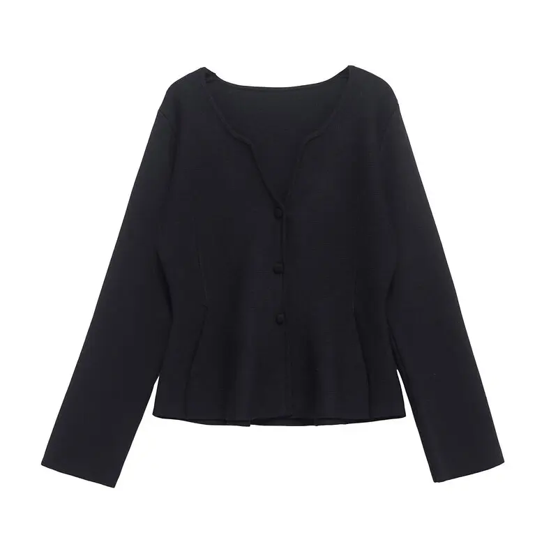 Spring 2025 Women's Knitted Long Sve ort Skirt Sle Hem Coat round Neline Regular Length Cardigan Commute Sle Outer...