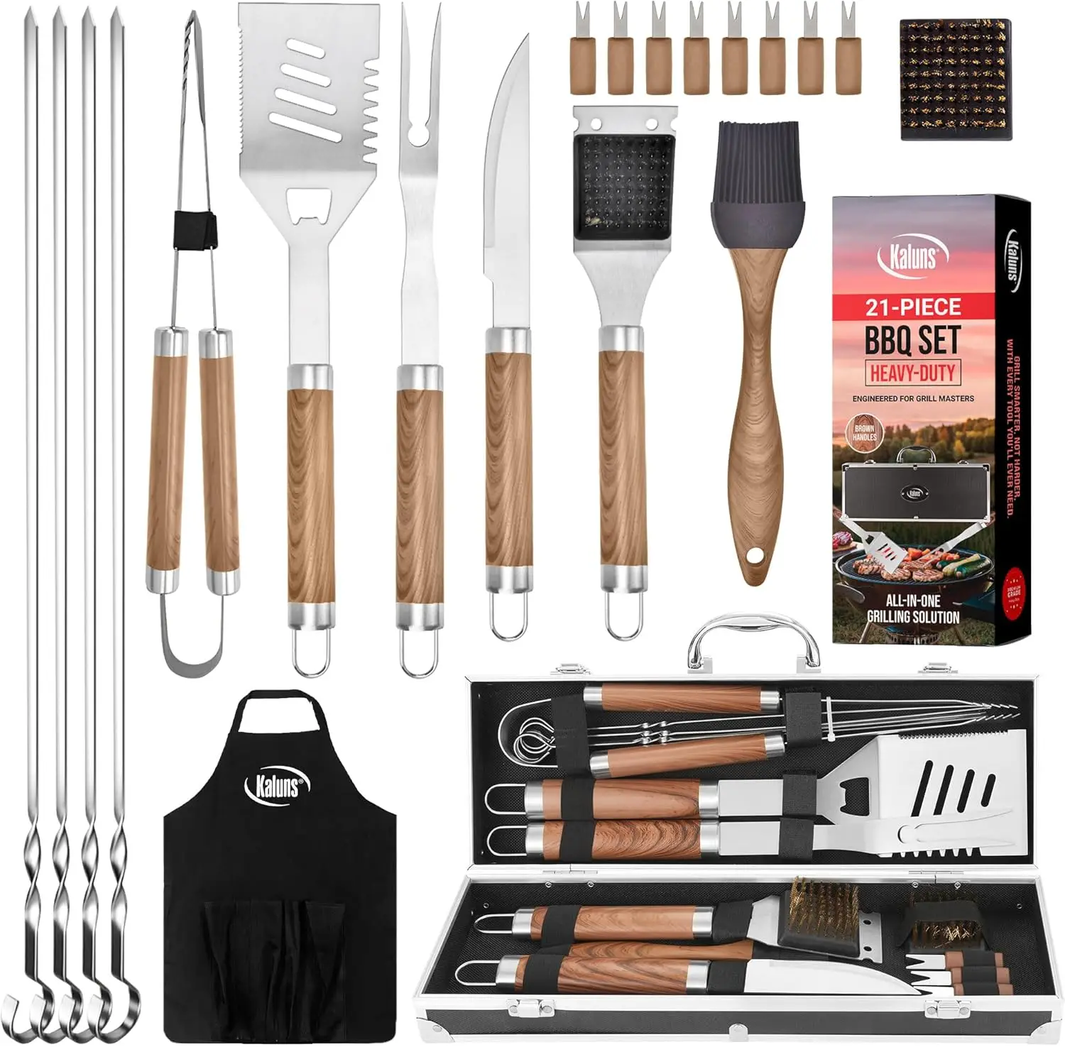

Heavy Duty Stainless Steel BBQ Grill Tools Set with Aluminum Case and Apron, Perfect for Outdoor Grilling Gifts