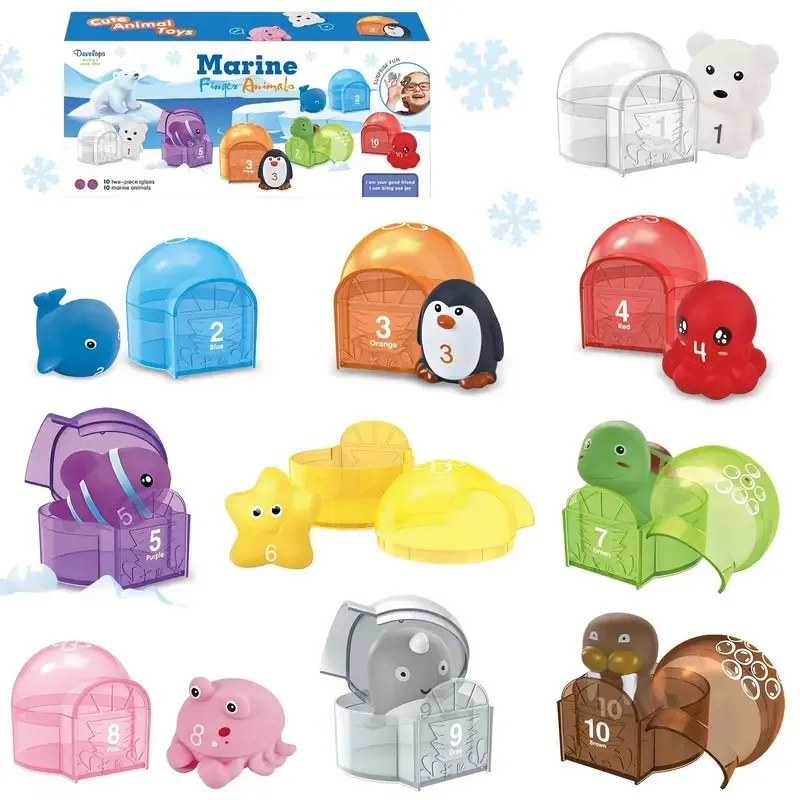 Baby Montessori Learning Toys Ocean Animal Finger Puppet Gift Set 10 Numbered & Matching Game Fine Motor Sorting Toy For Toddler